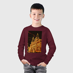Лонгслив хлопковый детский Столица в праздничных огнях, цвет: меланж-бордовый — фото 2