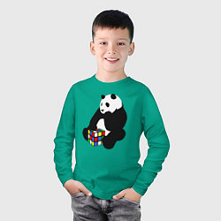 Лонгслив хлопковый детский Панда с кубиком, цвет: зеленый — фото 2
