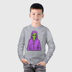Лонгслив хлопковый детский Инопланетянин в худи, цвет: меланж — фото 2