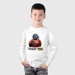 Лонгслив хлопковый детский Lethal Company: I want you, цвет: белый — фото 2
