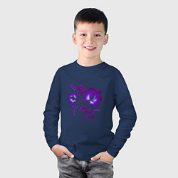 Лонгслив хлопковый детский Веточка с цветами - фиолетовая гжель, цвет: тёмно-синий — фото 2