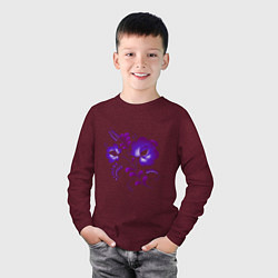 Лонгслив хлопковый детский Веточка с цветами - фиолетовая гжель, цвет: меланж-бордовый — фото 2