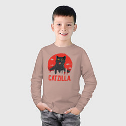 Лонгслив хлопковый детский Catzilla, цвет: пыльно-розовый — фото 2