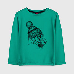 Лонгслив хлопковый детский Леопард в шапке, цвет: зеленый