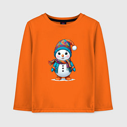 Лонгслив хлопковый детский Снеговик в шапочке и с шарфом, цвет: оранжевый