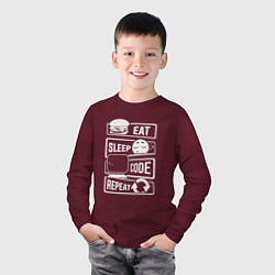 Лонгслив хлопковый детский Eat sleep code repeat арт, цвет: меланж-бордовый — фото 2