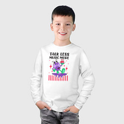 Лонгслив хлопковый детский Веселый диск,меньше говори больше музыки, цвет: белый — фото 2