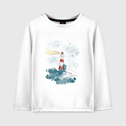 Детский лонгслив Маяк и волны - акварель