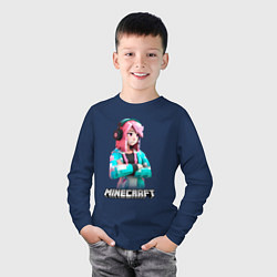 Лонгслив хлопковый детский Minecraft девушка с розовыми волосами, цвет: тёмно-синий — фото 2