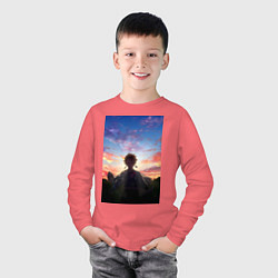Лонгслив хлопковый детский Клинок рассекающий демонов Тандзиро Камадо рассвет, цвет: коралловый — фото 2