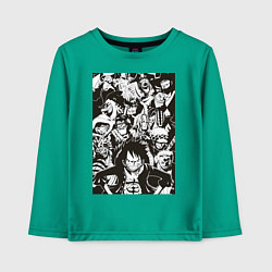 Лонгслив хлопковый детский Ван Пис Луффи Монки Д Зоро Ророноа, цвет: зеленый