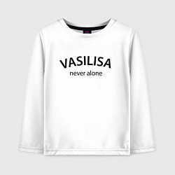 Лонгслив хлопковый детский Vasilisa never alone - motto, цвет: белый