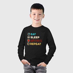 Лонгслив хлопковый детский Eat sleep roblox repeat art, цвет: черный — фото 2