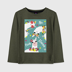 Детский лонгслив Три ламы альпаки и цветы: no prob llama