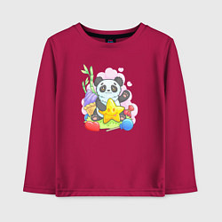 Лонгслив хлопковый детский Панда со звездой, цвет: маджента