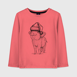 Лонгслив хлопковый детский Новогодняя свинка, цвет: коралловый