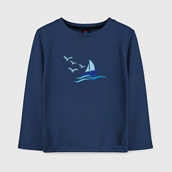 Лонгслив хлопковый детский Яхта в море с парусами, цвет: тёмно-синий