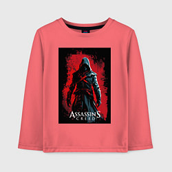 Лонгслив хлопковый детский Assassins creed на фоне красной стены, цвет: коралловый