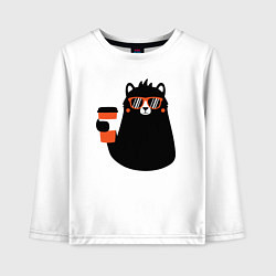 Лонгслив хлопковый детский Мишка с напитком, цвет: белый