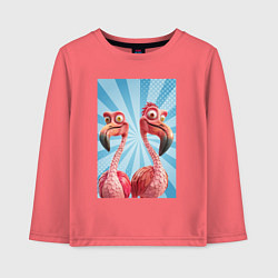 Лонгслив хлопковый детский Два радостных фламинго, цвет: коралловый