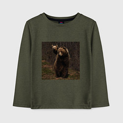Лонгслив хлопковый детский Медведи гуляют по лесу, цвет: меланж-хаки