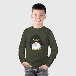 Лонгслив хлопковый детский Линукс пингвин, цвет: меланж-хаки — фото 2