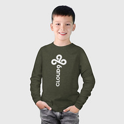 Лонгслив хлопковый детский Cloud9 - vertical logo, цвет: меланж-хаки — фото 2