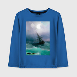Лонгслив хлопковый детский Корабль среди бурного моря, цвет: синий