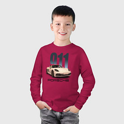 Лонгслив хлопковый детский Немецкий спортивный автомобиль Порше 911, цвет: маджента — фото 2