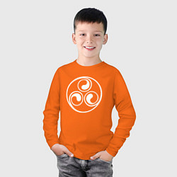Лонгслив хлопковый детский Круглый белый трискелион, цвет: оранжевый — фото 2