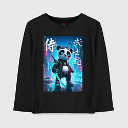 Лонгслив хлопковый детский Panda samurai - bushido ai art, цвет: черный