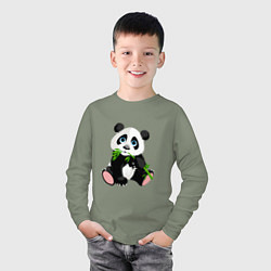 Лонгслив хлопковый детский Панда кушает тростник, цвет: авокадо — фото 2