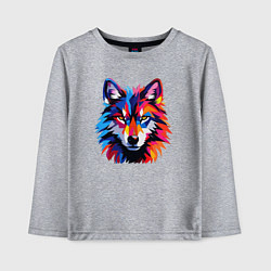 Лонгслив хлопковый детский Красочный волк поп арт, цвет: меланж