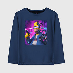 Лонгслив хлопковый детский Кибер Гомер Симпсон - нейросеть фантазия, цвет: тёмно-синий