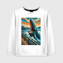 Лонгслив хлопковый детский Кит кричит - мем нейросеть, цвет: белый