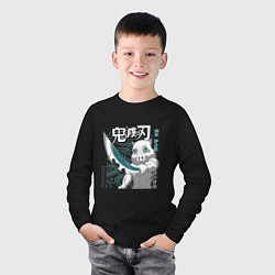 Лонгслив хлопковый детский Клинок, рассекающий демонов Инозука, цвет: черный — фото 2