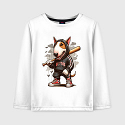 Лонгслив хлопковый детский Bully with a baseball bat - ai art fantasy, цвет: белый