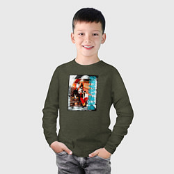 Лонгслив хлопковый детский NewJeans grunge, цвет: меланж-хаки — фото 2
