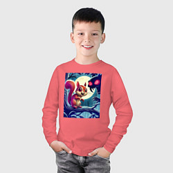 Лонгслив хлопковый детский Милая пушистая лесная белочка - ужас, цвет: коралловый — фото 2