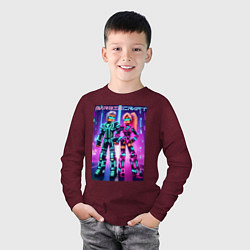 Лонгслив хлопковый детский Barbie and Minecraft - collaboration, цвет: меланж-бордовый — фото 2