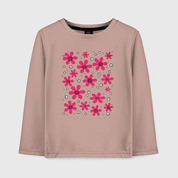 Лонгслив хлопковый детский Красные ромашки на фоне в горошек, цвет: пыльно-розовый