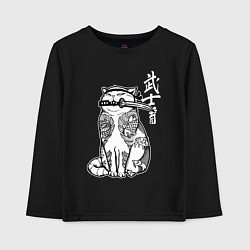 Лонгслив хлопковый детский Кот самурай - сёто в зубах, цвет: черный