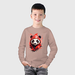 Лонгслив хлопковый детский Модная панда в красном капюшоне, цвет: пыльно-розовый — фото 2