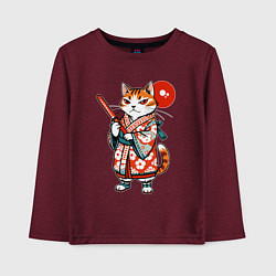 Лонгслив хлопковый детский Кошечка в кимоно в японском стиле, цвет: меланж-бордовый