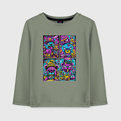 Лонгслив хлопковый детский Яркие неоновые картинки с монстрами, цвет: авокадо