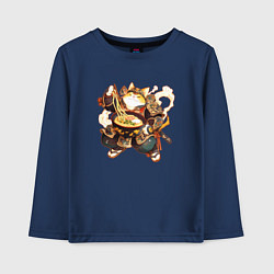 Лонгслив хлопковый детский Кот самурай и лапша, цвет: тёмно-синий