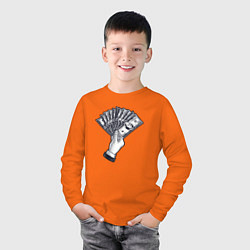 Лонгслив хлопковый детский Доллары в руке, цвет: оранжевый — фото 2