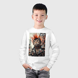 Лонгслив хлопковый детский Котяра панк из Нью-Йорка - нейросеть, цвет: белый — фото 2