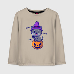 Лонгслив хлопковый детский Котик и хэллоуин, цвет: миндальный