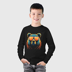 Лонгслив хлопковый детский Медведь в оранжевых очках, цвет: черный — фото 2